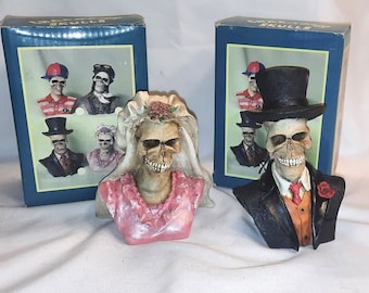 Skull Figurines Bride and Groom in Original Box