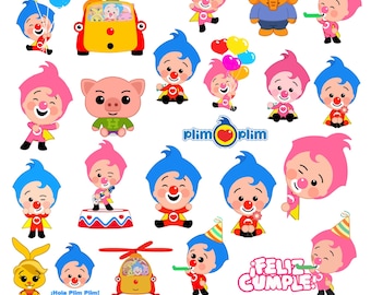 Plim Plim PNG Clipart Bundle | Kids Birthday Party Decor | Printable Party Graphics | Cartoon PNG Set | Digital Download