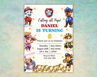 Heroic Pup Birthday Invitation: Editable Canva Template (Digital Download)