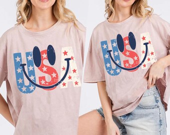 USA Smiley Face PNG, Patriotic Coquette Shirt Design, Retro Americana (Digital Download)