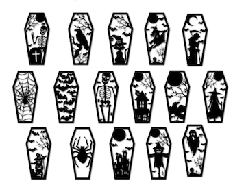 Halloween Coffin SVG Bundle, Scary Halloween,  16 Laser Cut Files, Spooky Decor (Digital Download) Halloween Decor, laser cut files, Grave