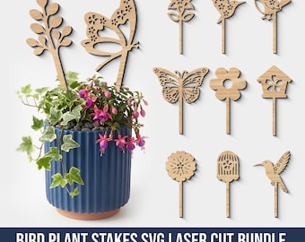 Plant Stakes SVG Bundle Laser File, Nature Potter Decor, Home Decor, Butterfly and Flower Pot Decor, Instant Download
