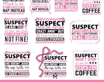 Suspect Claims She Listens PNG: Preppy Coquette Design (Digital Download)