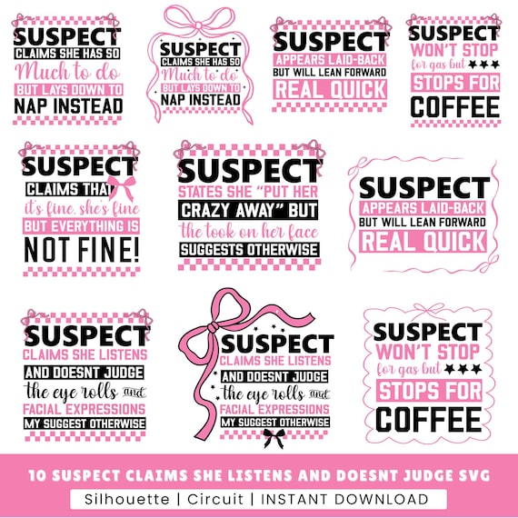 Suspect Claims She Listens PNG: Preppy Coquette Design (Digital Download)
