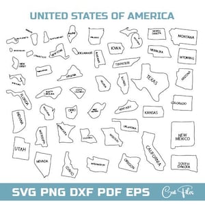 Simple State Outlines 50 Individual Shapes, United States of America Map, Perfect for cutting, engraving or print svg, pdf, ai, eps, png