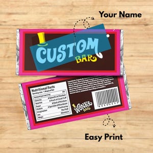 Barra de chocolate Wonka personalizada "Tu texto", etiqueta para barra de chocolate Wonka, artículos para fiestas de Willy Wonka, decoración de cumpleaños, el mejor regalo para niños, envoltorio DIY