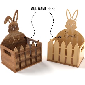 Osterhase Holzkiste Laser Cut Datei Osterkorb svg Laser-Datei Hölzerner Osterkorb Laserschnitt für Glühschmiede Candy Bucket