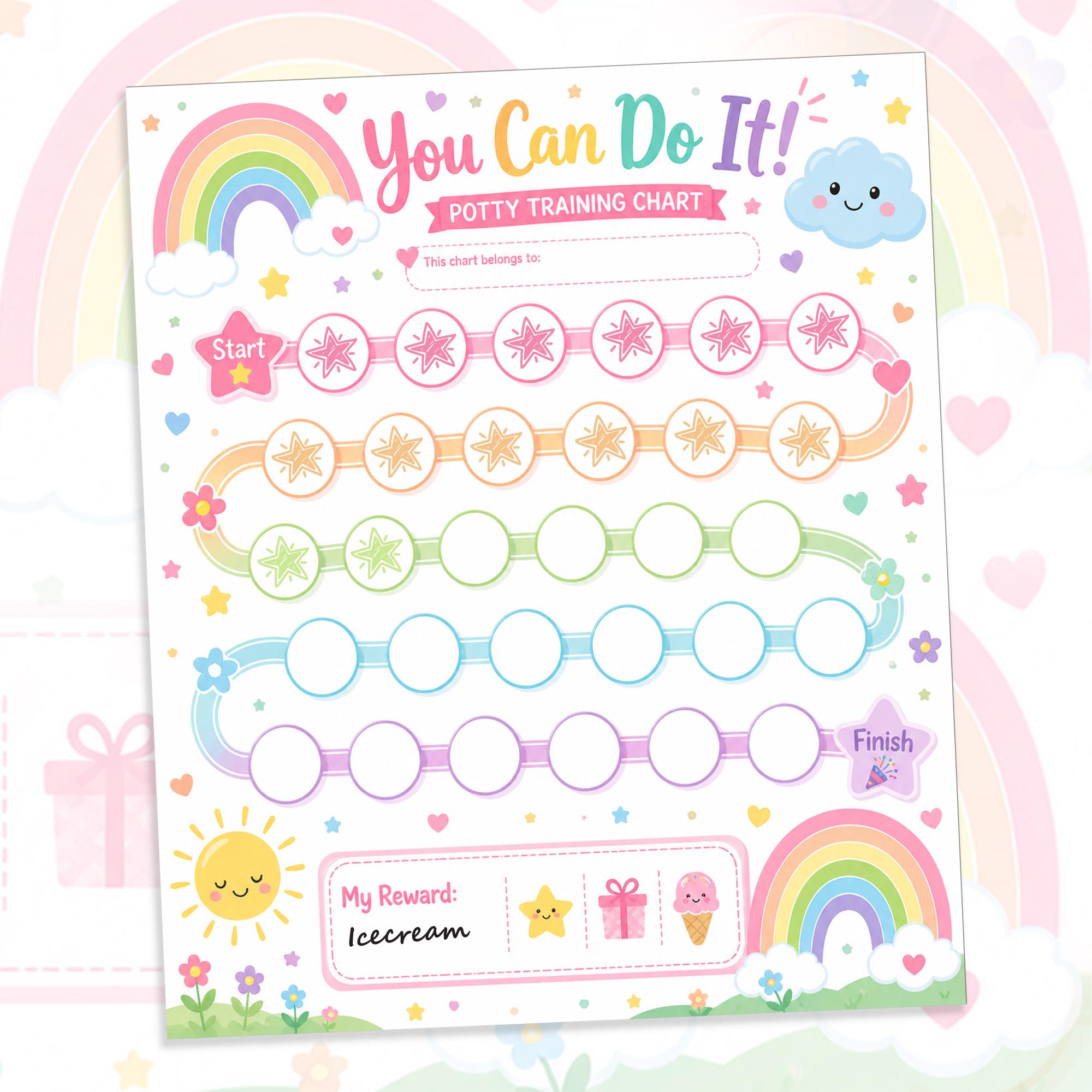 Rainbow Potty Training Reward Chart for Girls, Printable Sticker Chart ...