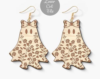 Boho Floral Fall Ghost Laser Earring, Laser Engraved Earrings Svg, Retro Fall Earring, Boho Halloween Earrings svg, Glow-forge SVG file