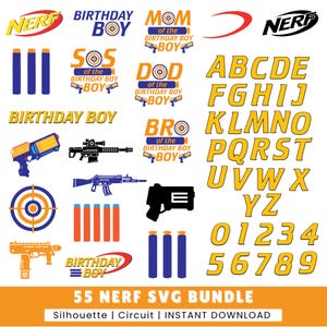 55 Nerf Svg-bundel, hoge kwaliteit Nerf png, verjaardag svg, Shirt Design, Svg voor Cricut, Instant Download, Nerf Gun Svg, Nerf Clipart