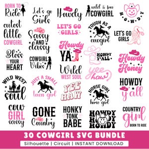 Pacote com 30 Cowgirls Svg, Citações de Cowgirl Svg, Garota Country Svg, Citações de Cowgirl Svg, Olá Svg, Cowgirl Disco Svg, Cowgirl Rosa Svg