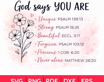 SVG cristiano, SVG de afirmaciones, SVG de versículos bíblicos, archivos recortados, diseño de sublimación, descarga instantánea, SVG de "Dios dice que eres", SVG inspirador