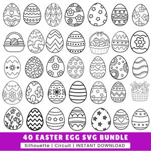 Easter Egg Bundle SVG Files, Easter Egg Silhouette Vector Files, Happy Easter Vector, Easter Decor SVG, Cute Easter Egg Clip Art decor