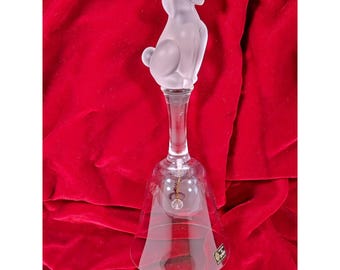 Cristal de Sevres France Frosted Crystal Poodle Dog Hand Bell Clear Glass