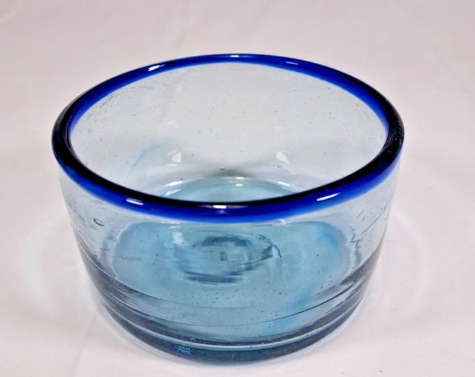 Handblown Mexican Cobalt Blue Rimmed Glass Bowl 6