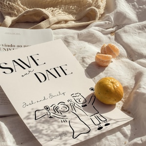Illustrated Couple Save The Date Template: Printable Scribble Invitation (Digital Download)