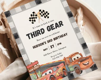 Invitación para el tercer cumpleaños de Rayo McQueen: Tema de Cars Third Gear (Descarga digital)