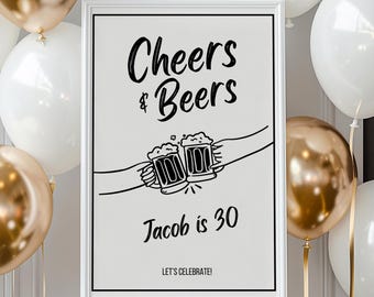 Cheers & Beers Birthday Welcome Sign Template (Digital Download)