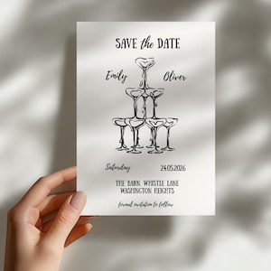 Champagne Tower Save the Date Invitation: Whimsical Wedding Template (Digital Download)