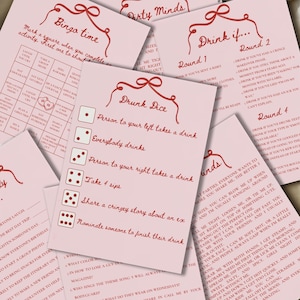Girls' Night Party Games: Bingo, Dice & Quizzes, Galentines day, Bachelorette Celebration, Birthday, Pink, Whimsical