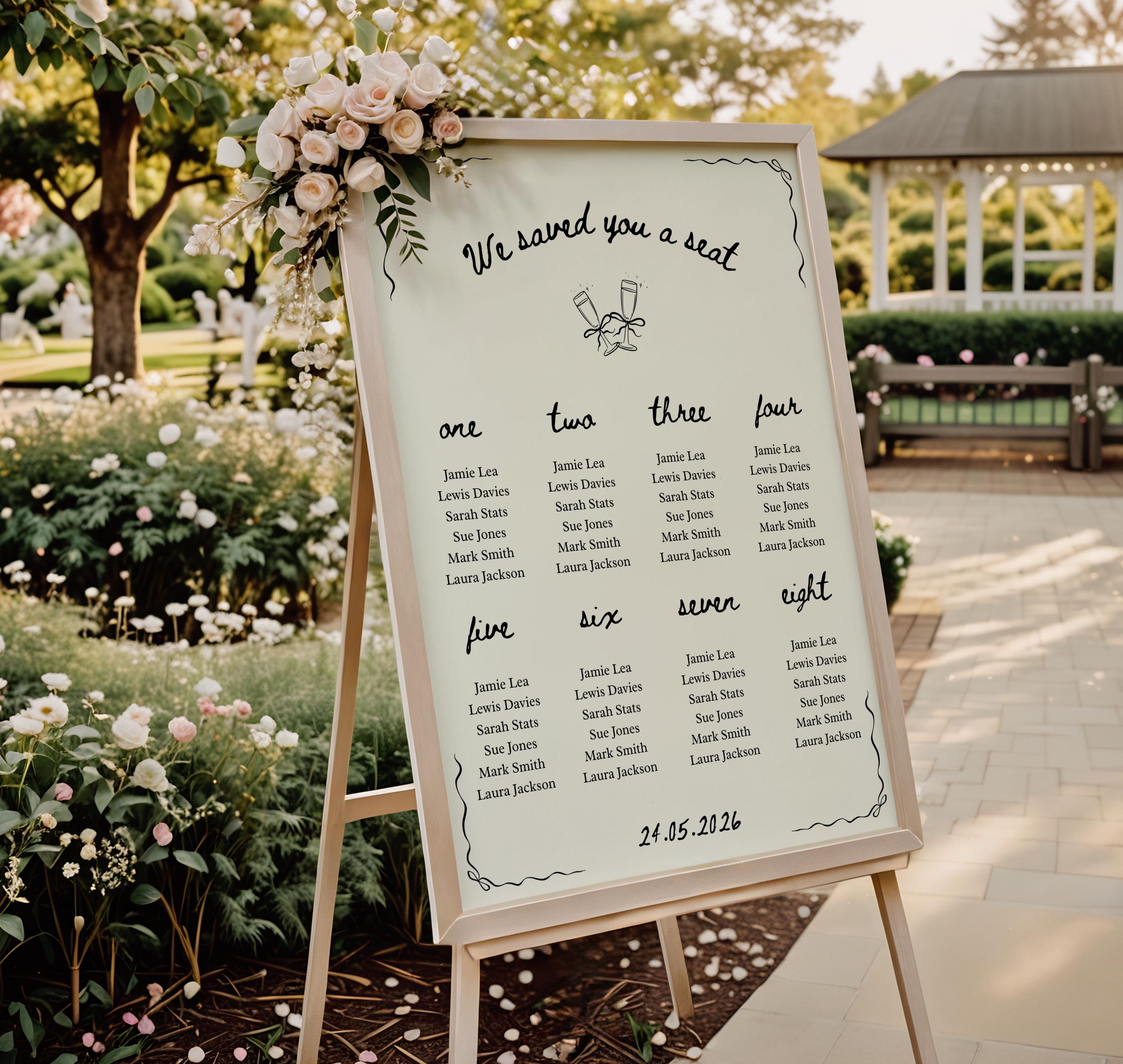 Whimsical Wedding Seating Chart Template: Hand-Drawn Design (Digital Download, 18x24 & 24x36") WB1