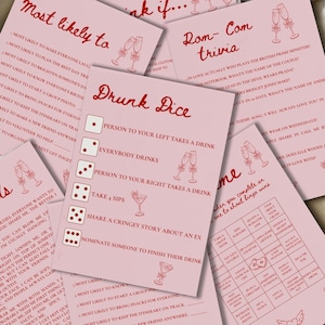Girls' Night Party Games: Bingo, Dice & Quizzes, Galentines day, Bachelorette Celebration, Birthday, Pink, Whimsical