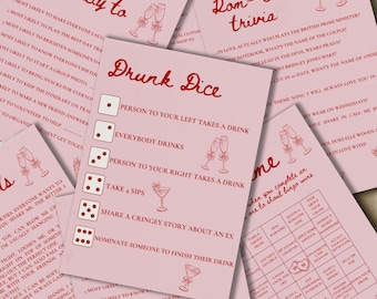Girls' Night Party Games: Bingo, Dice & Quizzes, Galentines day, Bachelorette Celebration, Birthday, Pink, Whimsical