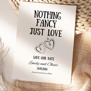 Nothing fancy just love, Save the date, wedding invitation, Modern, Unique, quirky, Whimsical, wedding, invite, Love heart, Template, Canva