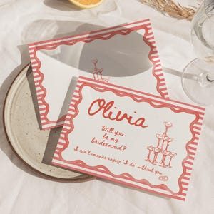 Modelo de cartão de pedido de casamento para madrinha | Você será minha madrinha? | Madrinha | Personalizar | Caprichoso | Aquarela | Desenhado à mão | Champanhe