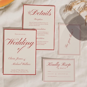 Elegant Red Wedding Invitation Suite: Minimalist Template Digital Download WB4
