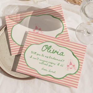 Modelo de cartão de pedido de casamento para madrinha | Você será minha madrinha? | Madrinha | Personalizável | Caprichoso | Aquarela | Desenhado à mão | Garrafa