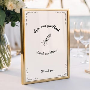 Whimsical Guest Book Sign Template: Hand-Drawn Wedding Guestbook (Digital Download, 5x7 & 8x10in, WB1)
