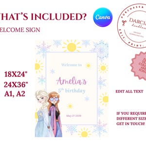 Frozen Willkommensschild, Prinzessin Elsa Anna, Spaß unter der Sonne, Geburtstagsparty Poster Vorlage Bild 6