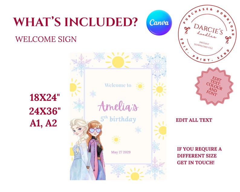Frozen Willkommensschild, Prinzessin Elsa Anna, Spaß unter der Sonne, Geburtstagsparty Poster Vorlage Bild 6