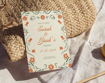 Floral Save the Date Invitation: Modern Wedding Template (Canva Digital Download)