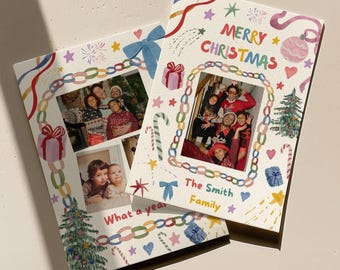 Modèle de carte photo de Noël, design coloré pour les fêtes avec texte modifiable sur Canva