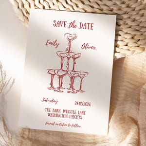 Champagne Tower Save The Date Invitation: Whimsical Wedding Template (Canva, Digital)