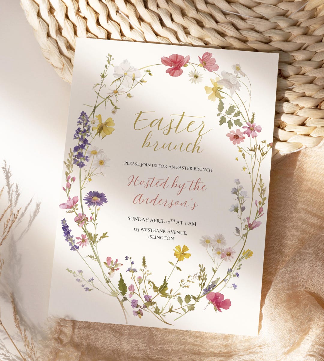 Spring Food Invitation Floral Easter Brunch Invitation, Spring Flowers, Party Invite, Editable ...