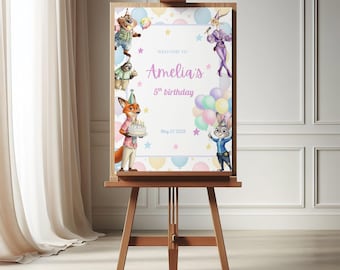 Placa de boas-vindas de Zootopia 2, Judy Hopps, Nick Wilde, pôster da festa de Zootopia, modelo digital