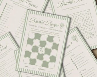30 Bachelorette Party Games Bundle Sage Green, Editable Bridal Shower, Hen Do, Printable, Template