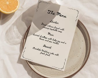 Whimsical Hand-Drawn Wedding Menu Template (Digital Download, 4x9 & 5x7 in) WB1
