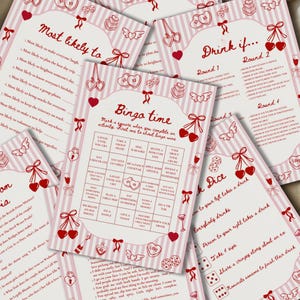 Girls' Night Party Games: Bingo, Dice & Quizzes, Galentines day, Bachelorette Celebration, Birthday, Pink, Whimsical