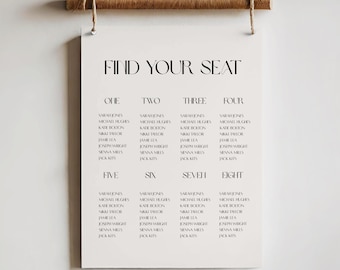 Elegant Wedding Seating Chart Template: Modern Calligraphy (Digital Download, Canva Edit) WB3