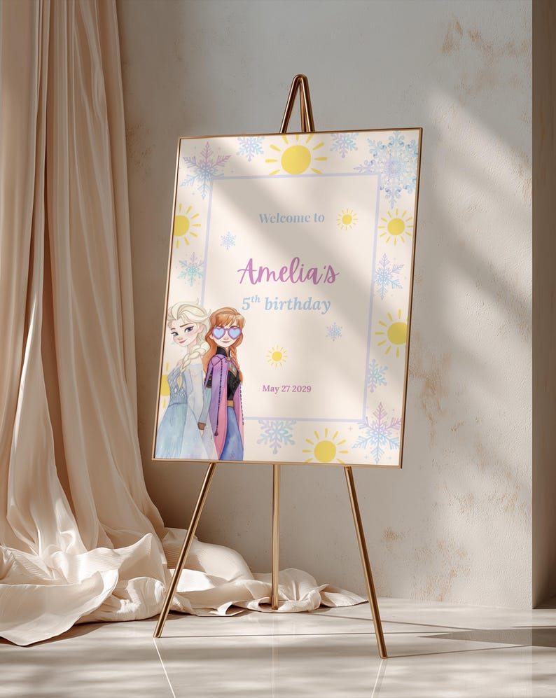 Frozen Willkommensschild, Prinzessin Elsa Anna, Spaß unter der Sonne, Geburtstagsparty Poster Vorlage Bild 3