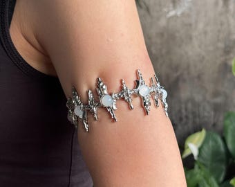 Opal Spike Arm Cuff Bracelet, Spike Arm Cuff, Witchy Arm Cuff, Pearl Arm Cuff, Armband Cuff, Molten Drip Upper-Arm Bangle Adjustable