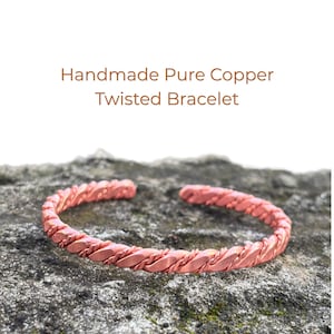 Handmade Pure Copper Twisted Bracelet, Adjustable Wire Wrap Bangle, Minimalist Boho Jewelry, 7th Anniversary Gift