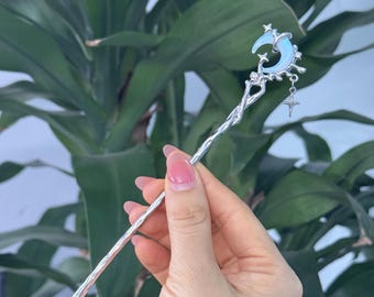 Moonstone Hair Clip, Moonstone Hair Stick, Star Moon Hair Stick, Asian Hairstick, Cosplay Hair Accessories, Metal Hair Stick, Tassel Hairpin