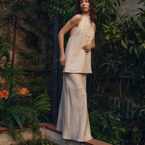 Linen top with buttons on the front Linen long skirt for women Backless Linen Top and Maxi Skirt Set Summer Linen Outfit Vacation Outfit