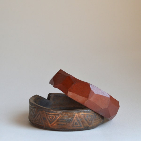 O X B L O O D & G O L D : wheel thrown faceted ceramic bangle set