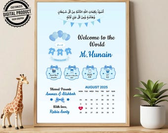 Muslim Baby Birth Announcement | Welcome to the World Newborn Baby Digital Card | Personalized Islamic Baby Boy Announcement Card Editable